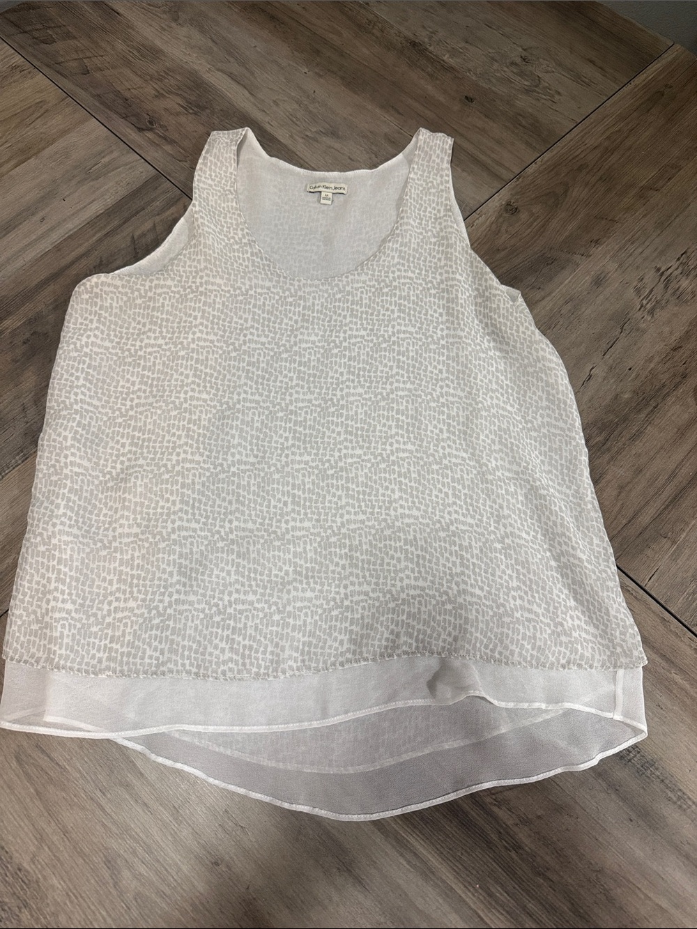 Calvin Klein White Printed Layered Chiffon Tank